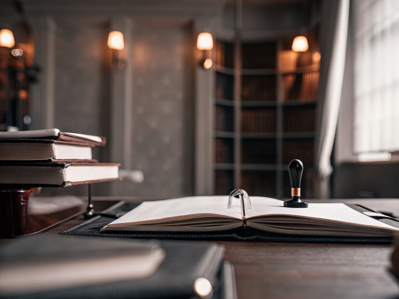 Professional notary office with legal books