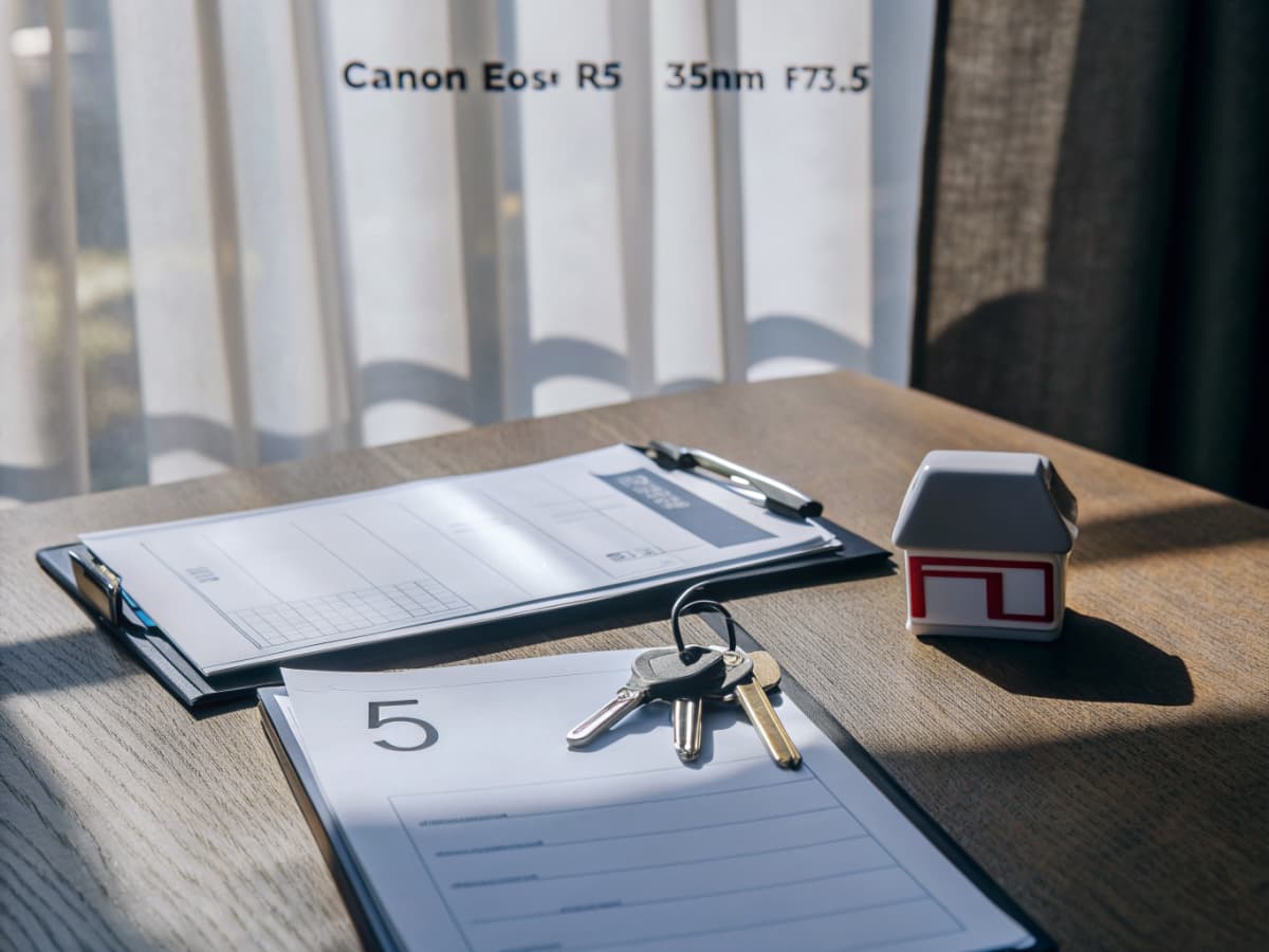 Mortgage loan documents and house keys on wooden desk